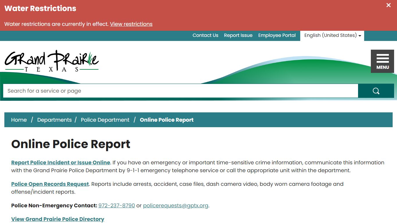 Online Police Report City of Grand Prairie - gptx